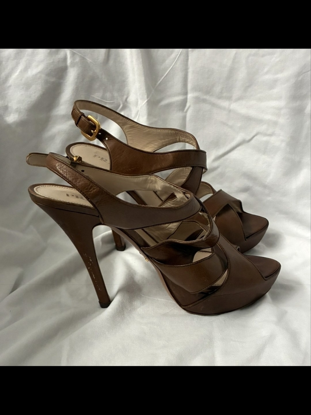 Prada Women's Brown Strappy High Heel Sandals